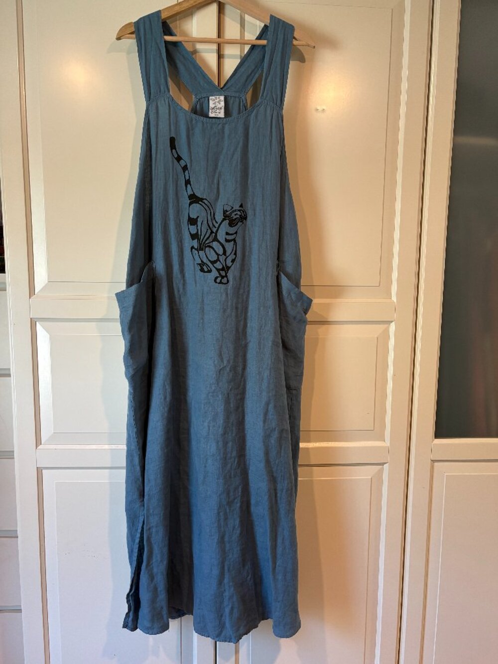 100% Linen Long Match Point Dress- Walter Anderson Silkscreen/Screenprint Cat